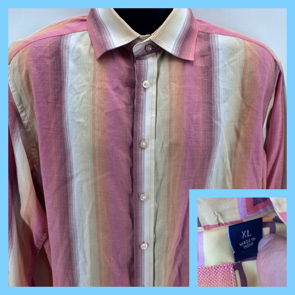 Robert Graham Mens XL‎ Multi Stripe Long Sleeve Button Up Shirt Flip Cuff